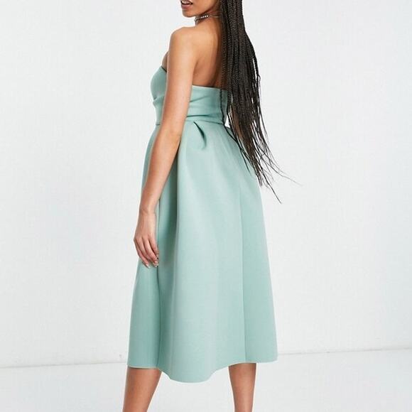 ASOS Design Wrap Bodice Bandeau Prom Formal Midi Scuba Dress Frosty Sage 4 - Picture 5 of 10